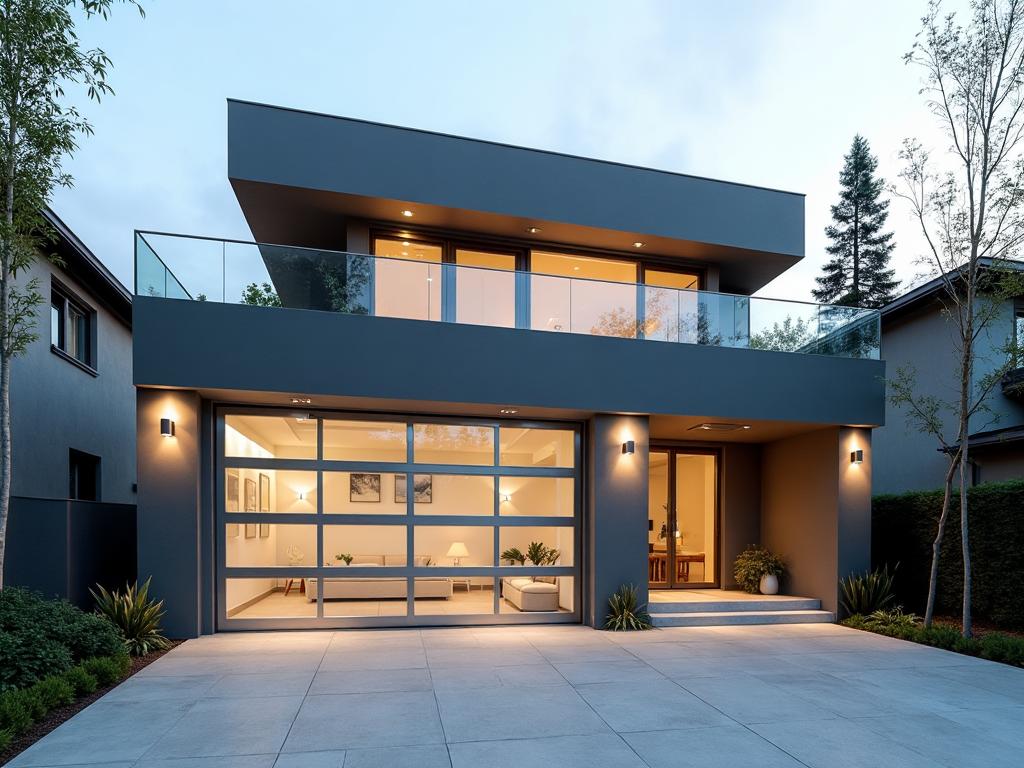 Modern glass panel garage door
